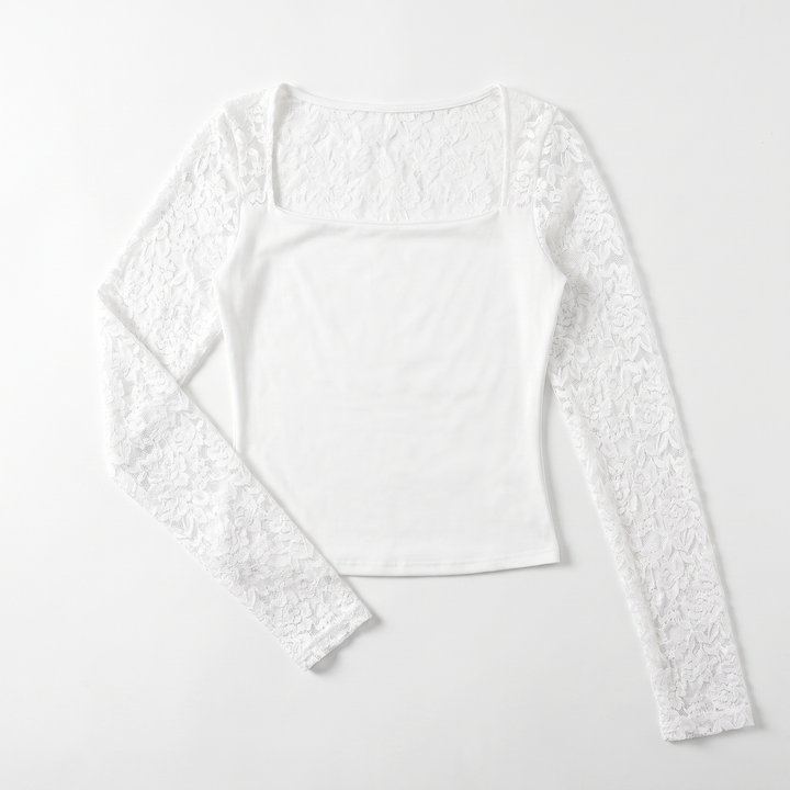 Sunoire summer sexy hot girl new women s lace t shirt slim fit slimming long sleeves top garment flatlay 01