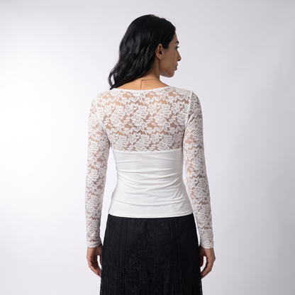 Sunoire summer sexy hot girl new women s lace t shirt slim fit slimming long sleeves top top back crop 01