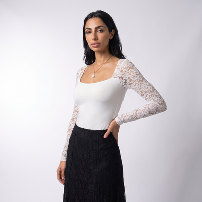 Sunoire summer sexy hot girl new women s lace t shirt slim fit slimming long sleeves top top crop 3q 01