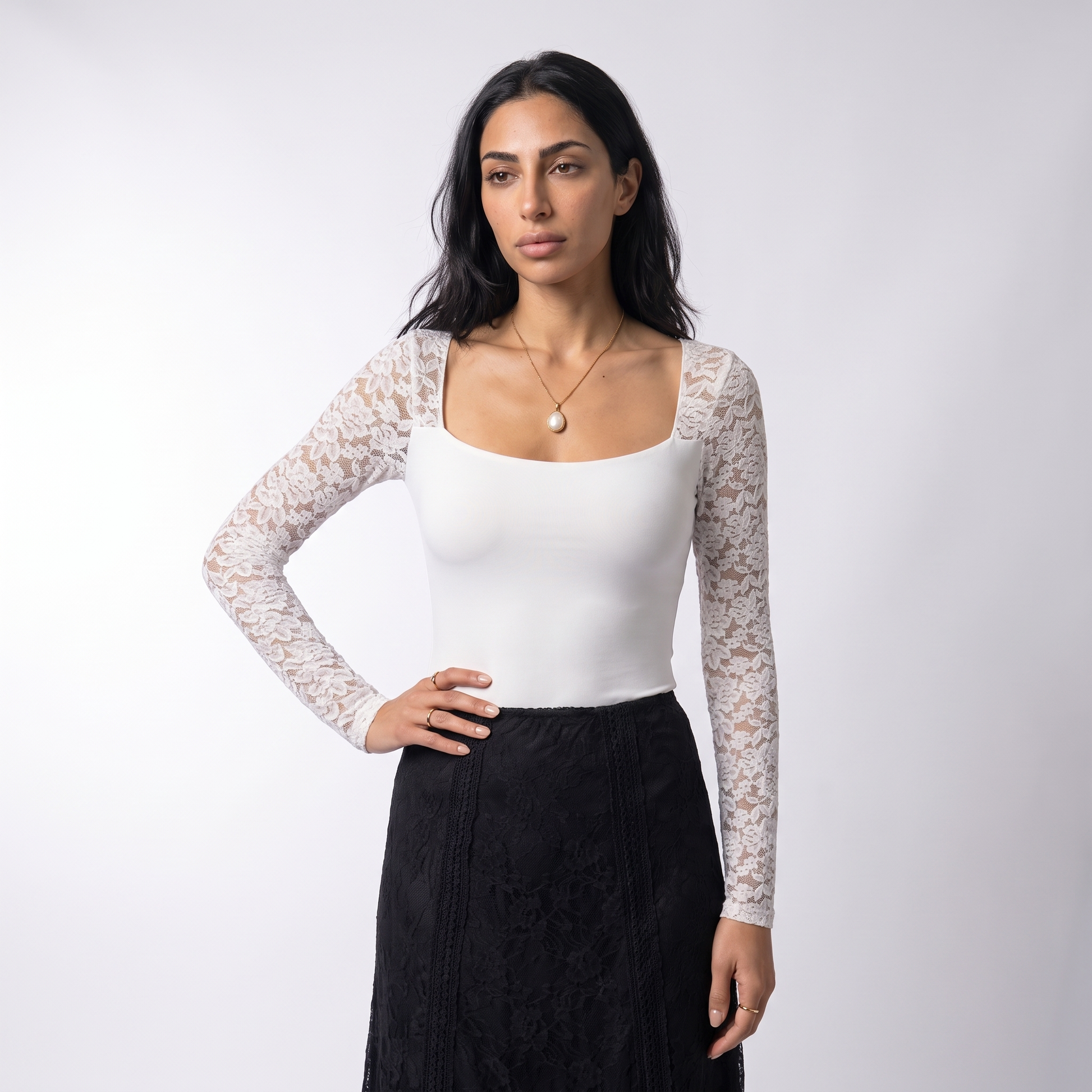 Sunoire summer sexy hot girl new women s lace t shirt slim fit slimming long sleeves top top front crop 01