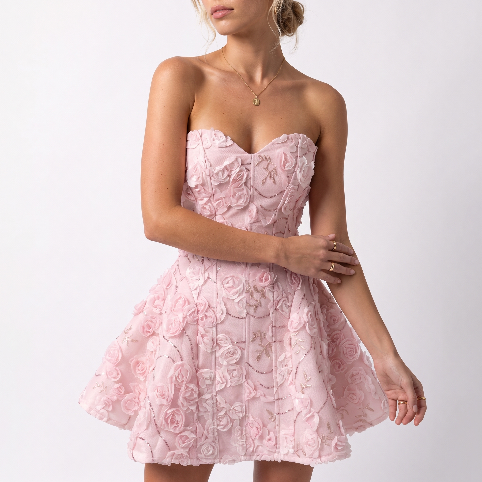 Sunoire sweet sexy 3d flower patchwork mini dress fashion strapless sleeveless a line cocktail party gown womens vestidos torso crop 01