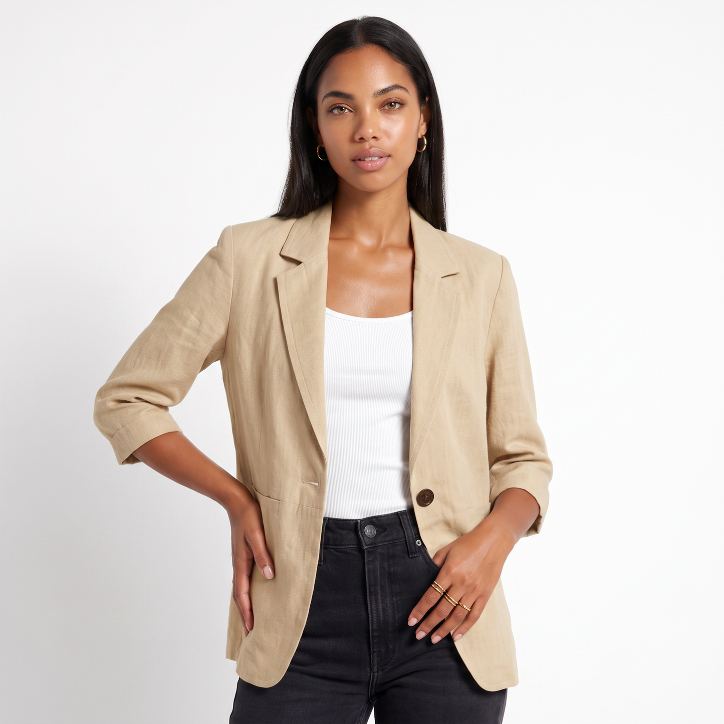 Sunoire tailored everyday blazer colorway beige front crop 01