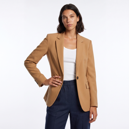 Sunoire tailored single breasted blazer colorway brown front crop 01