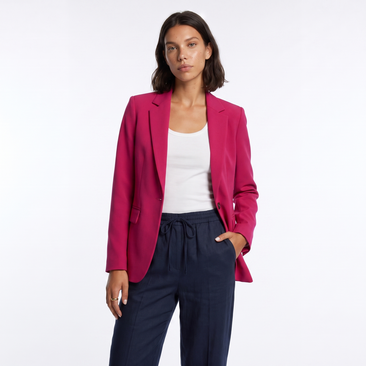 Sunoire tailored single breasted blazer colorway pink front crop 01