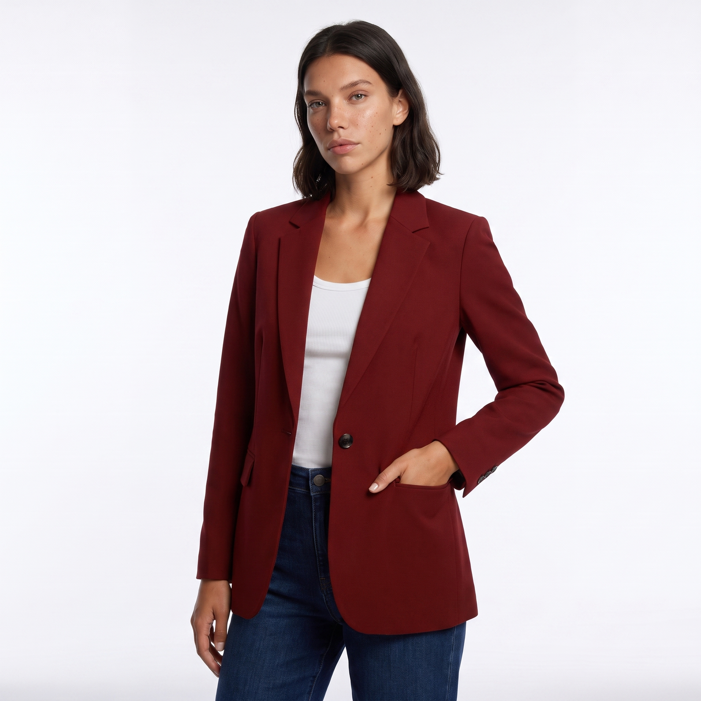 Sunoire tailored single breasted blazer colorway red front crop 01