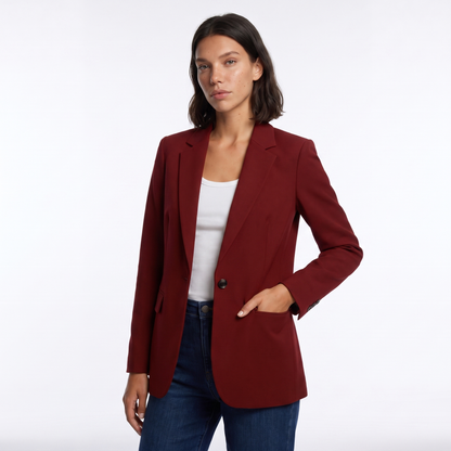Sunoire tailored single breasted blazer colorway red front crop 01