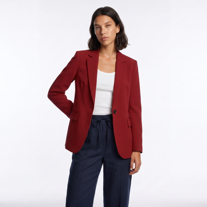 Sunoire tailored single breasted blazer colorway wine red front crop 01