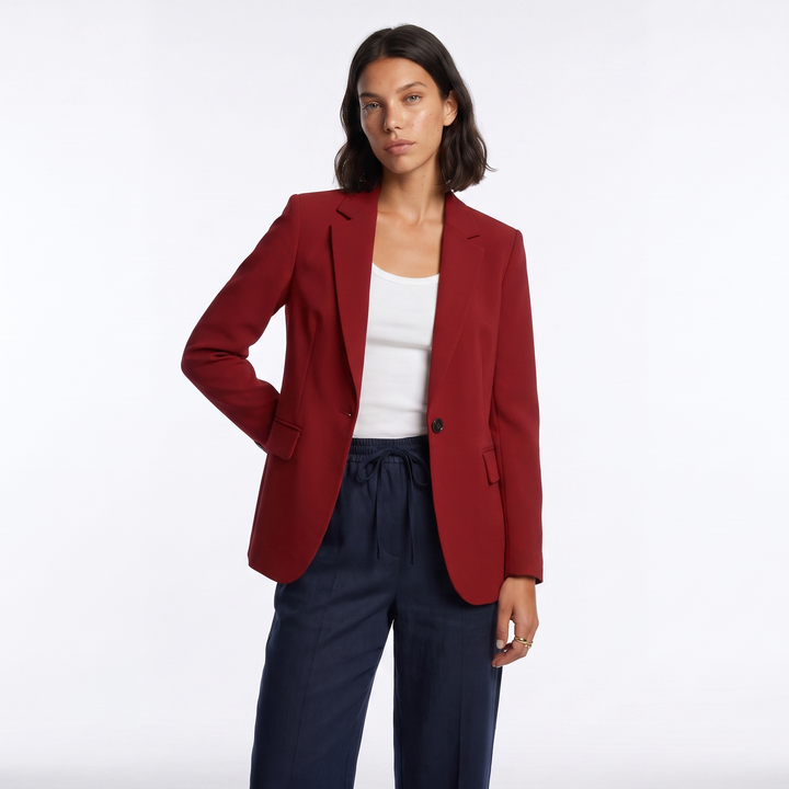 Womens Tailored Blazer – Single-Breasted Structured Blazer — Wine Red