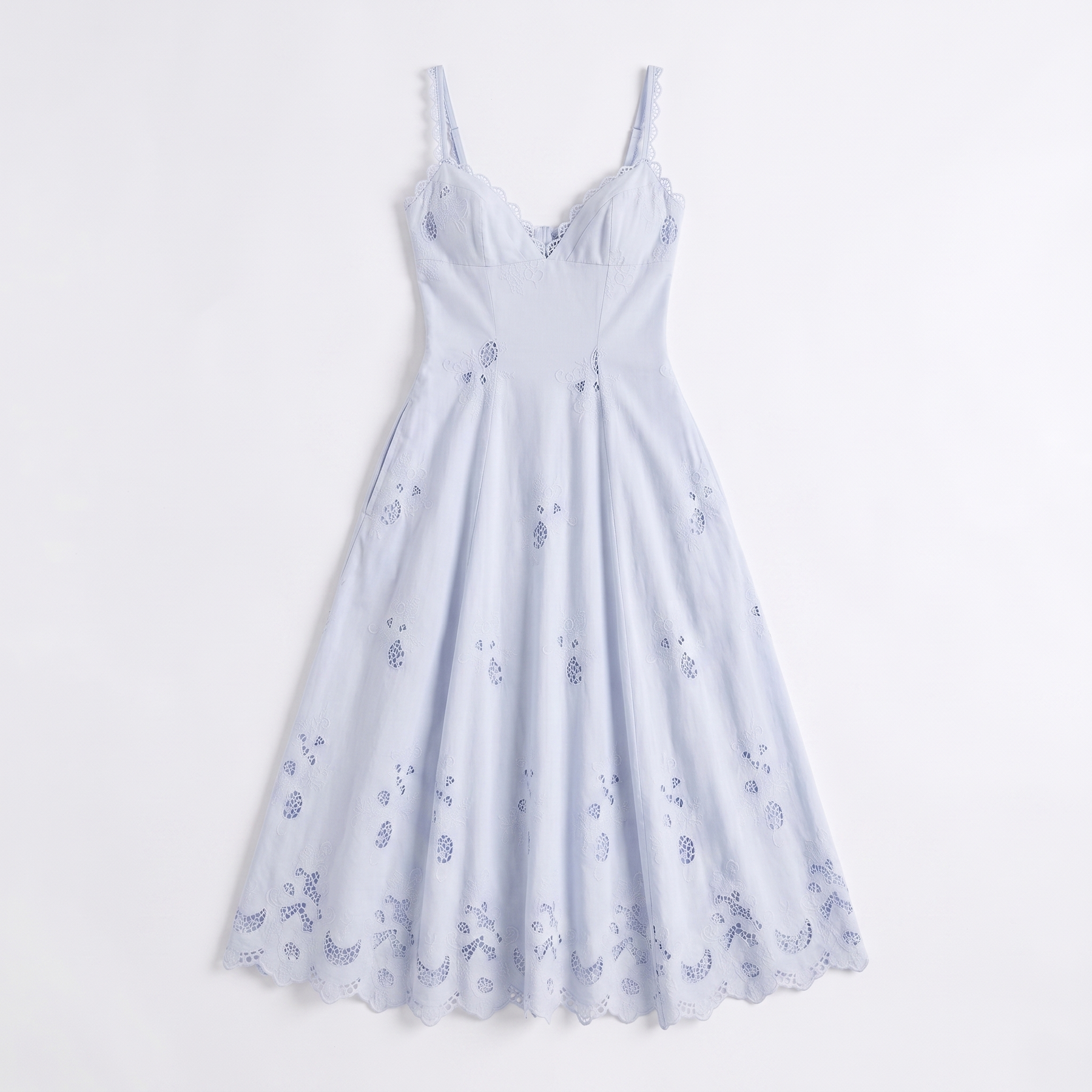 Sunoire tatiana bluebell lace cotton broderie anglais midi sundress mannequin blue 01