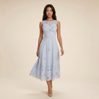 Sunoire tatiana bluebell lace cotton broderie anglais midi sundress walking 01