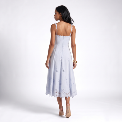 Sunoire tatiana bluebell lace cotton midi sundress back view 01