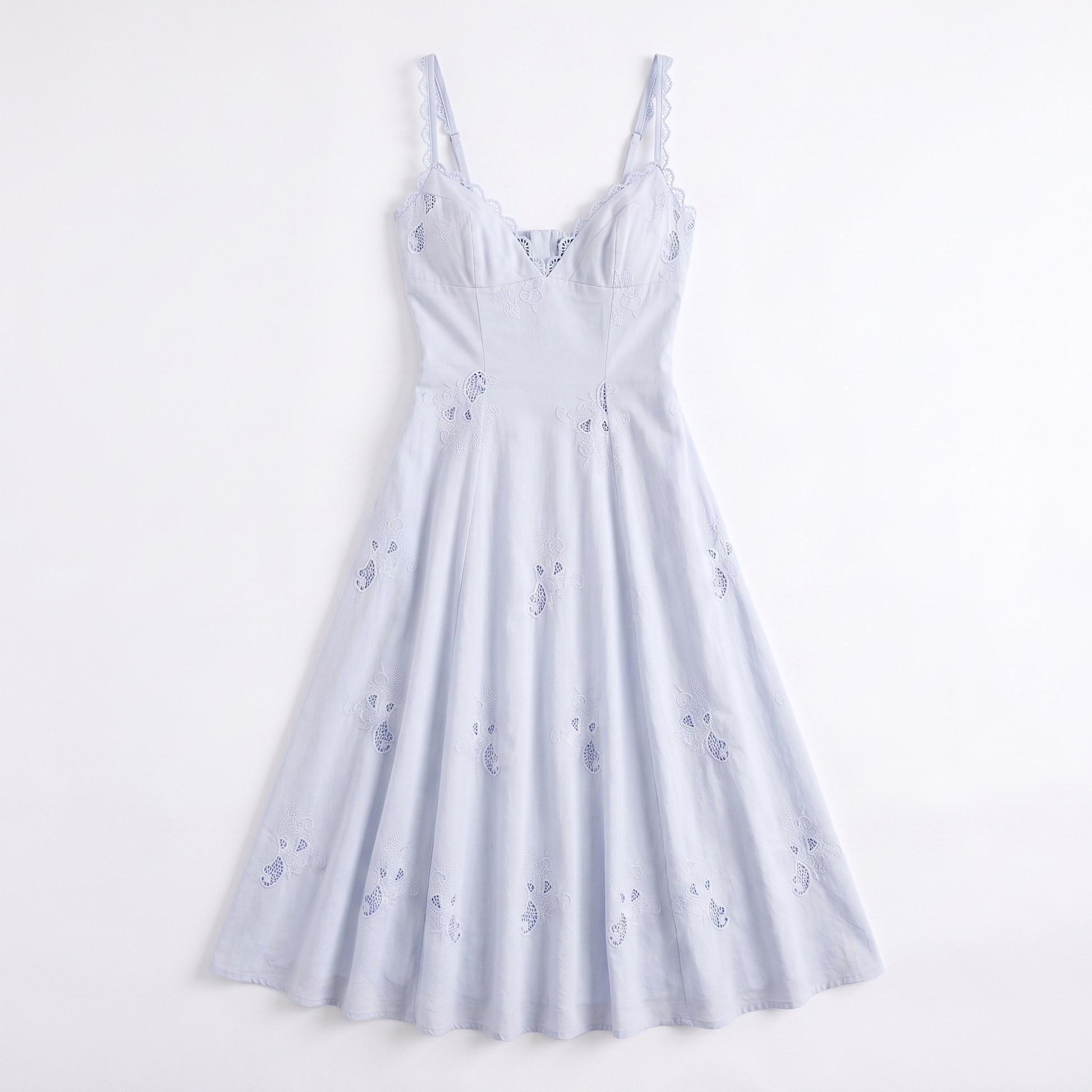 Sunoire tatiana bluebell lace cotton midi sundress garment flatlay 01