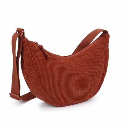 Corduroy Crescent Crossbody Bag, three-quarter view