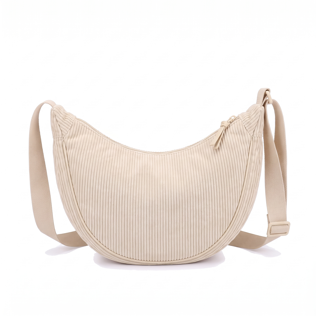 Corduroy Crescent Crossbody Bag, Beige