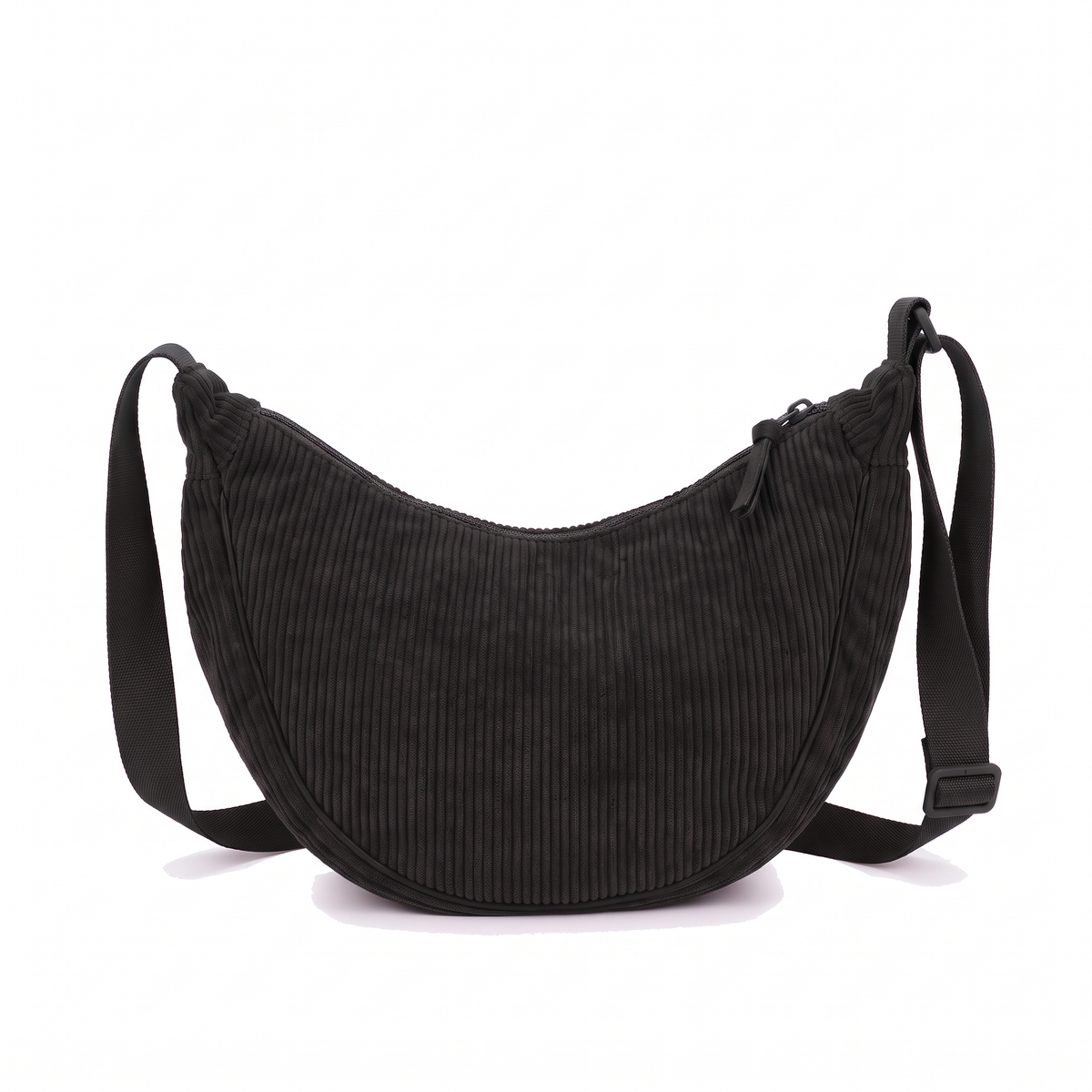 Corduroy Crescent Crossbody Bag, Black