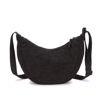 Corduroy Crescent Crossbody Bag, Black