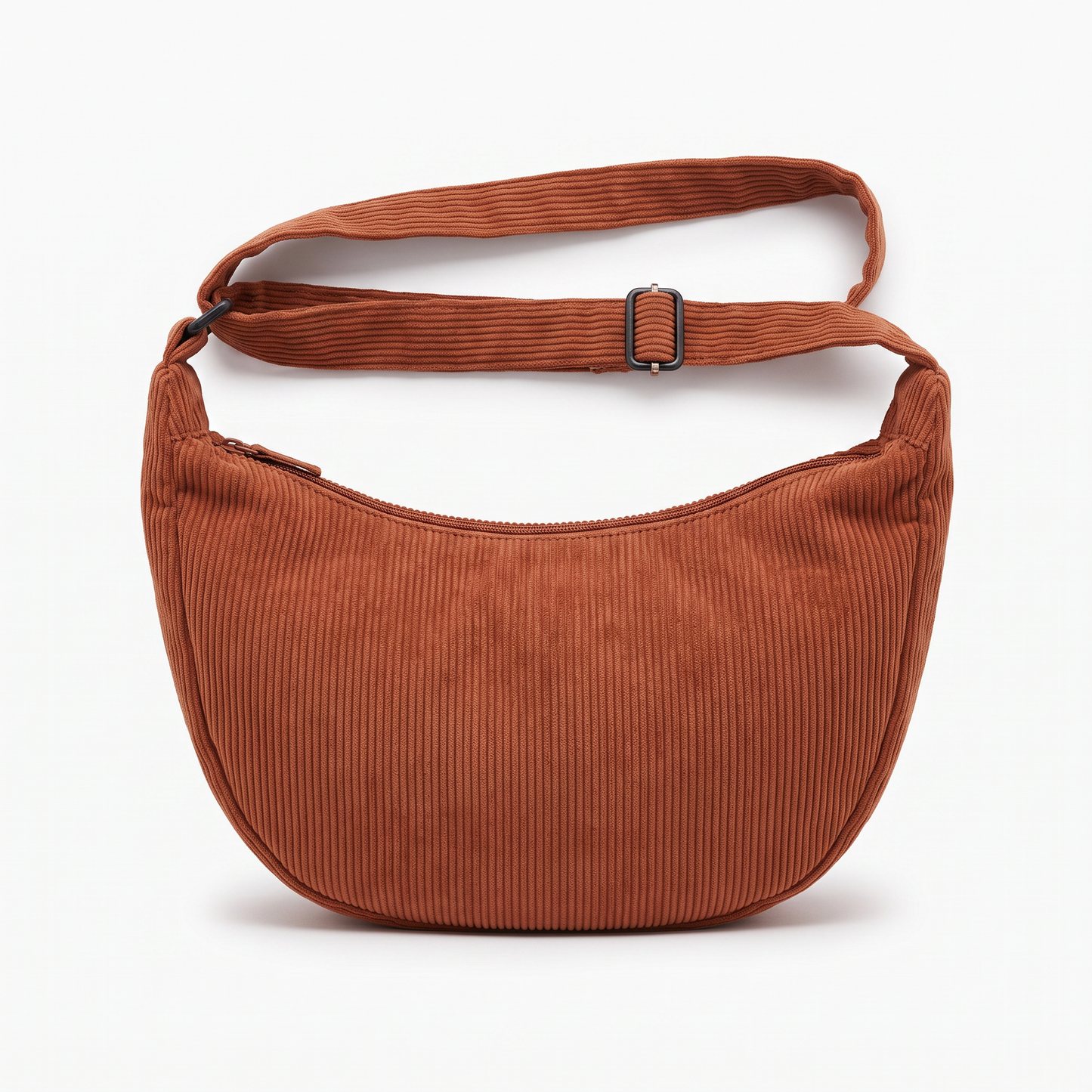 Sunoire tessa rust corduroy crescent bag front hero 01