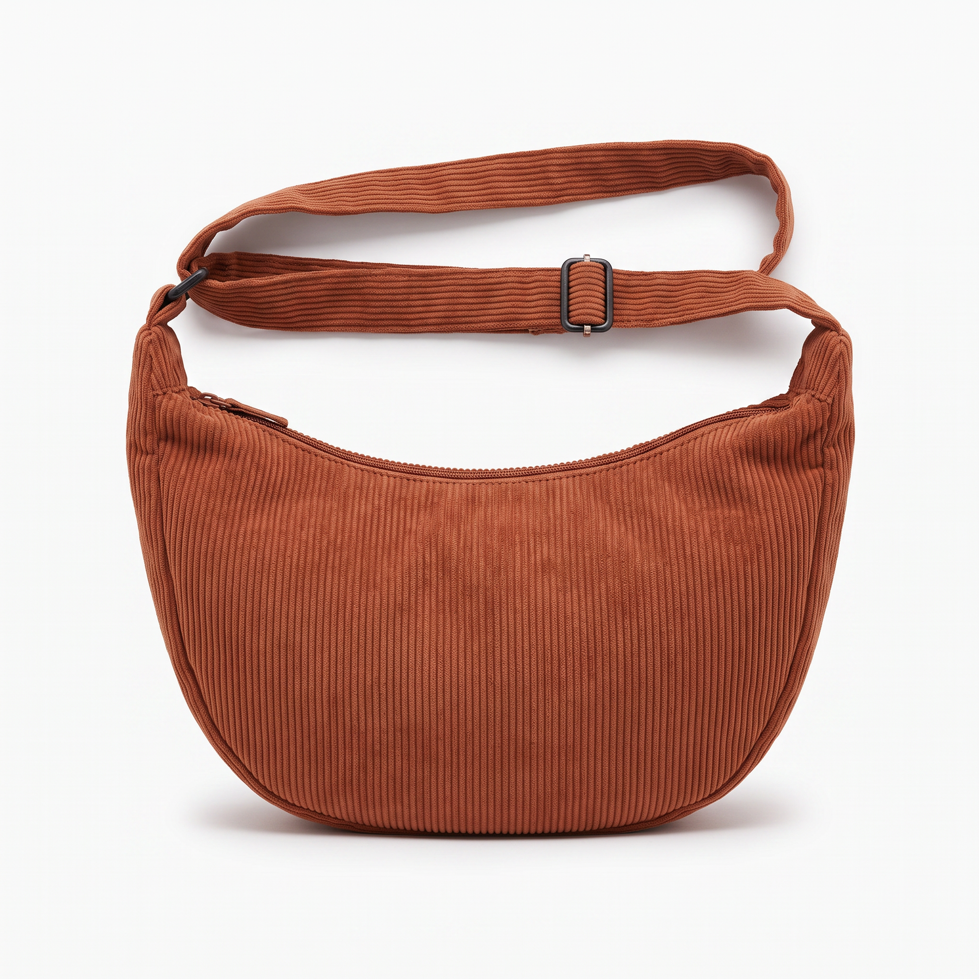 Sunoire tessa rust corduroy crescent bag front hero 01