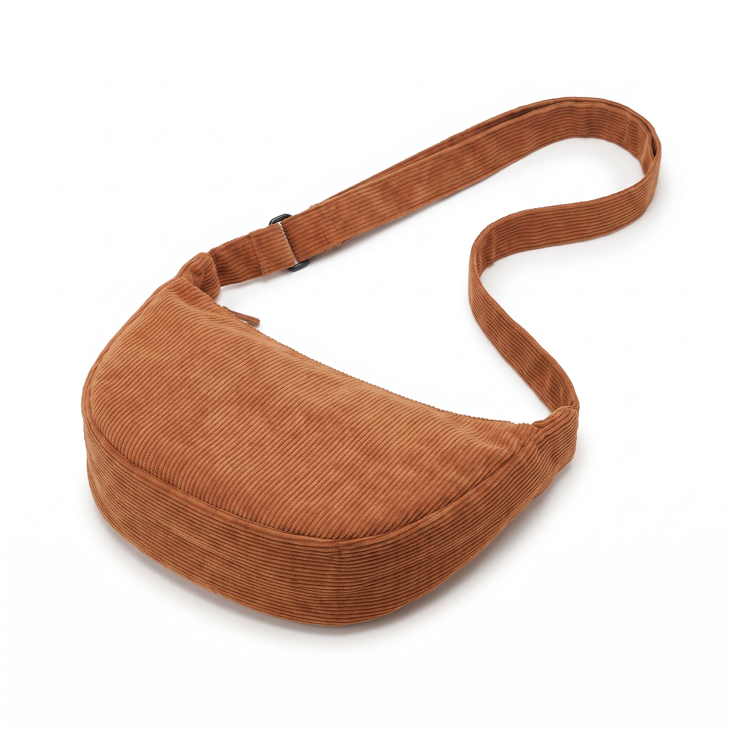 Sunoire tessa rust corduroy crescent bag side view 01