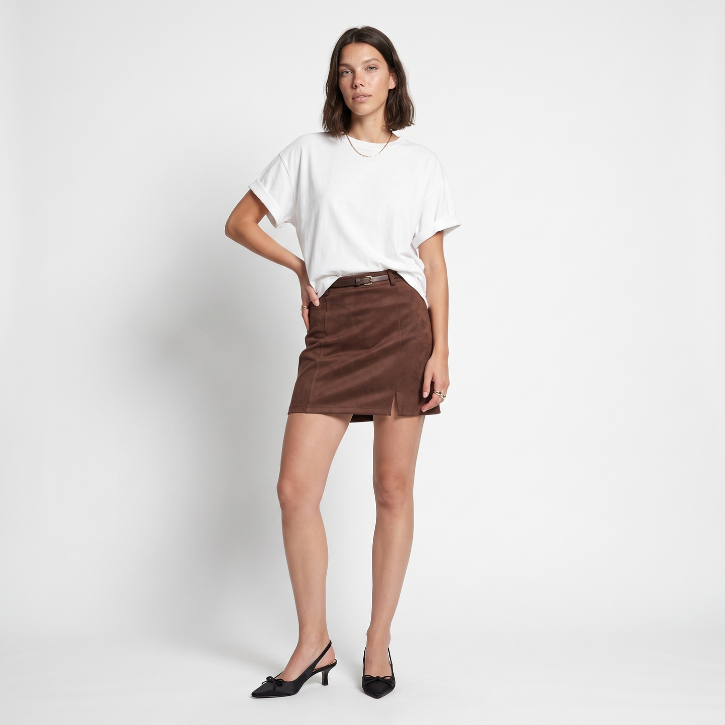 Sunoire the cocoa suede mini skirt front hero 01