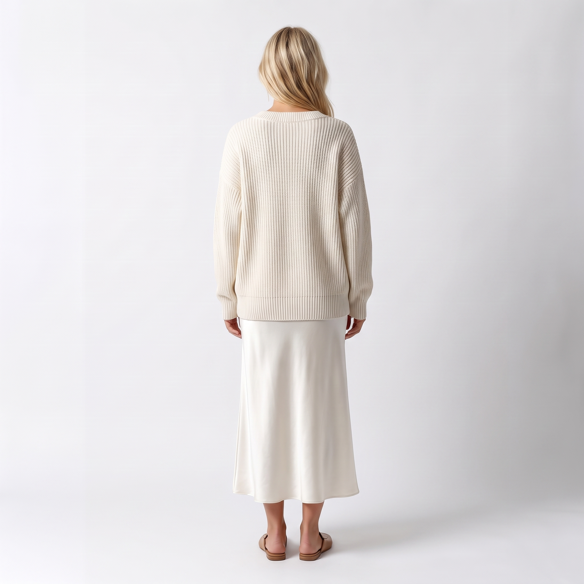 Sunoire theodora silk knit satin midi skirt two piece set back view 01