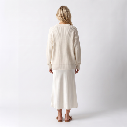 Sunoire theodora silk knit satin midi skirt two piece set back view 01