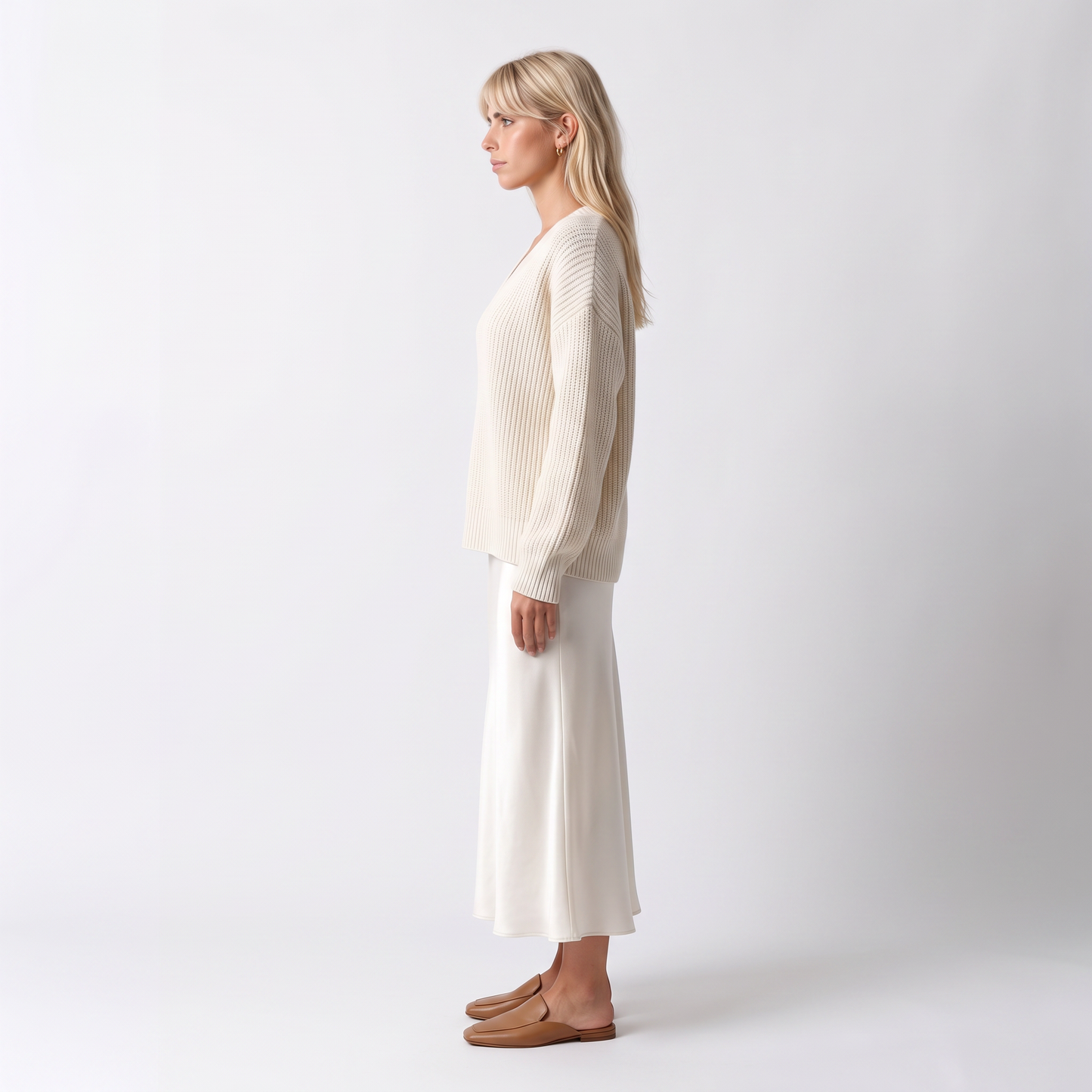 Sunoire theodora silk knit satin midi skirt two piece set side view 01