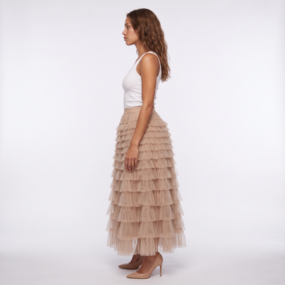 Sunoire theresa layered tulle midi skirt bottom side crop 01