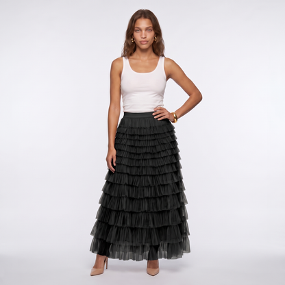 Sunoire theresa layered tulle midi skirt colorway black front hero 01