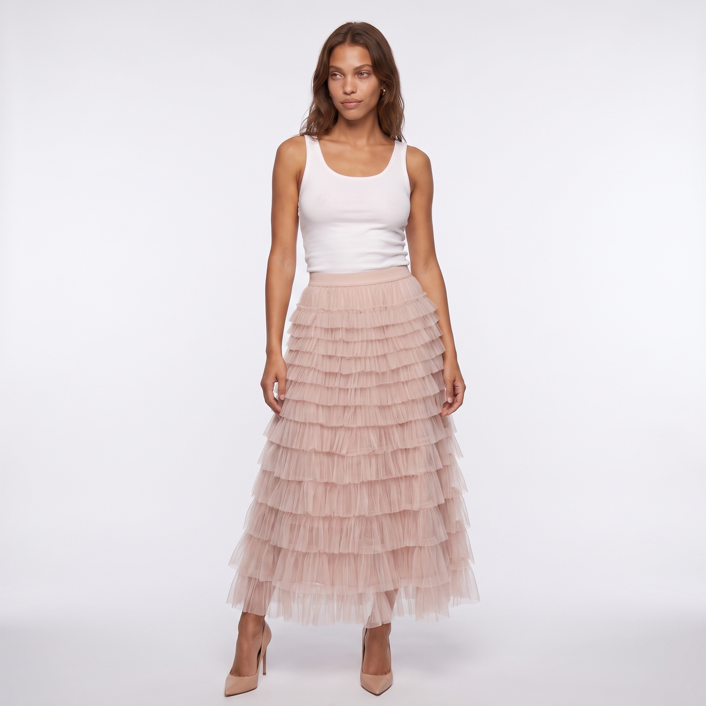 Sunoire theresa layered tulle midi skirt colorway pink front hero 01