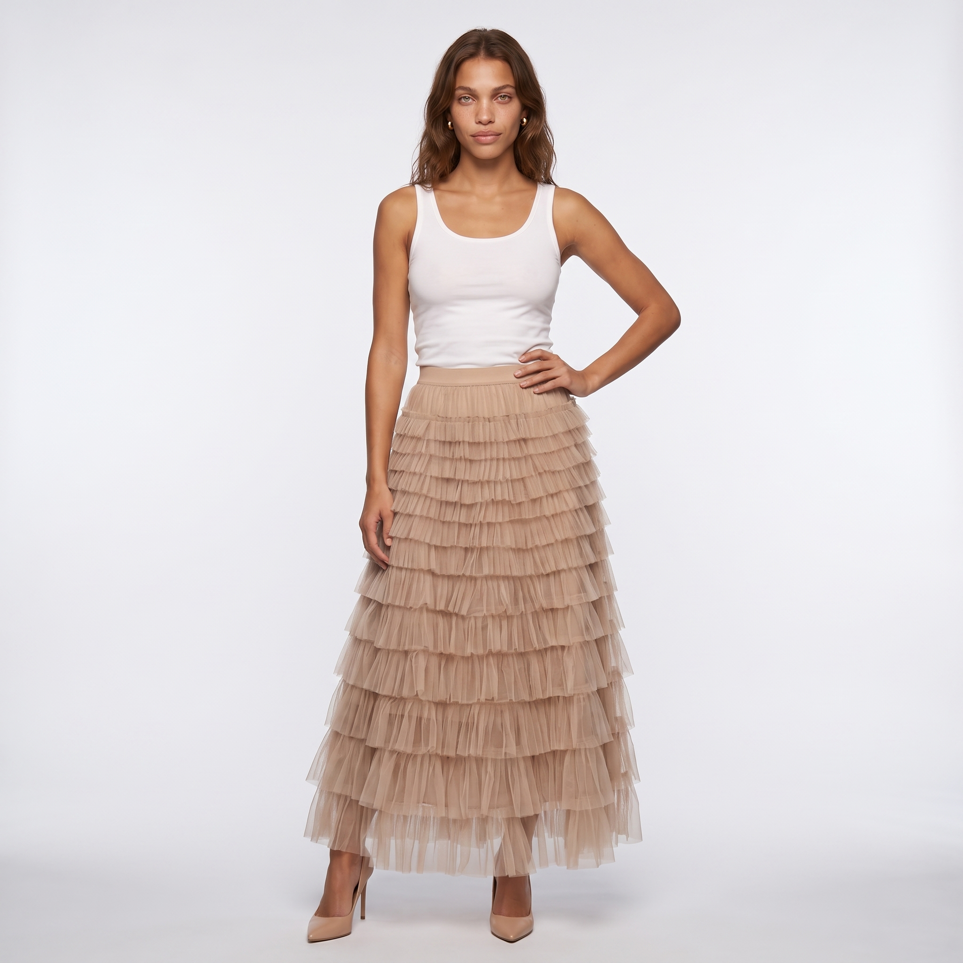 Sunoire theresa layered tulle midi skirt front hero 01