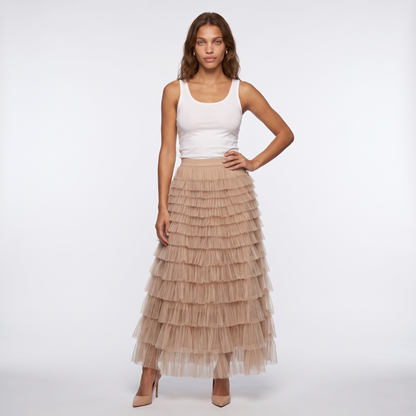 Sunoire theresa layered tulle midi skirt front hero 01