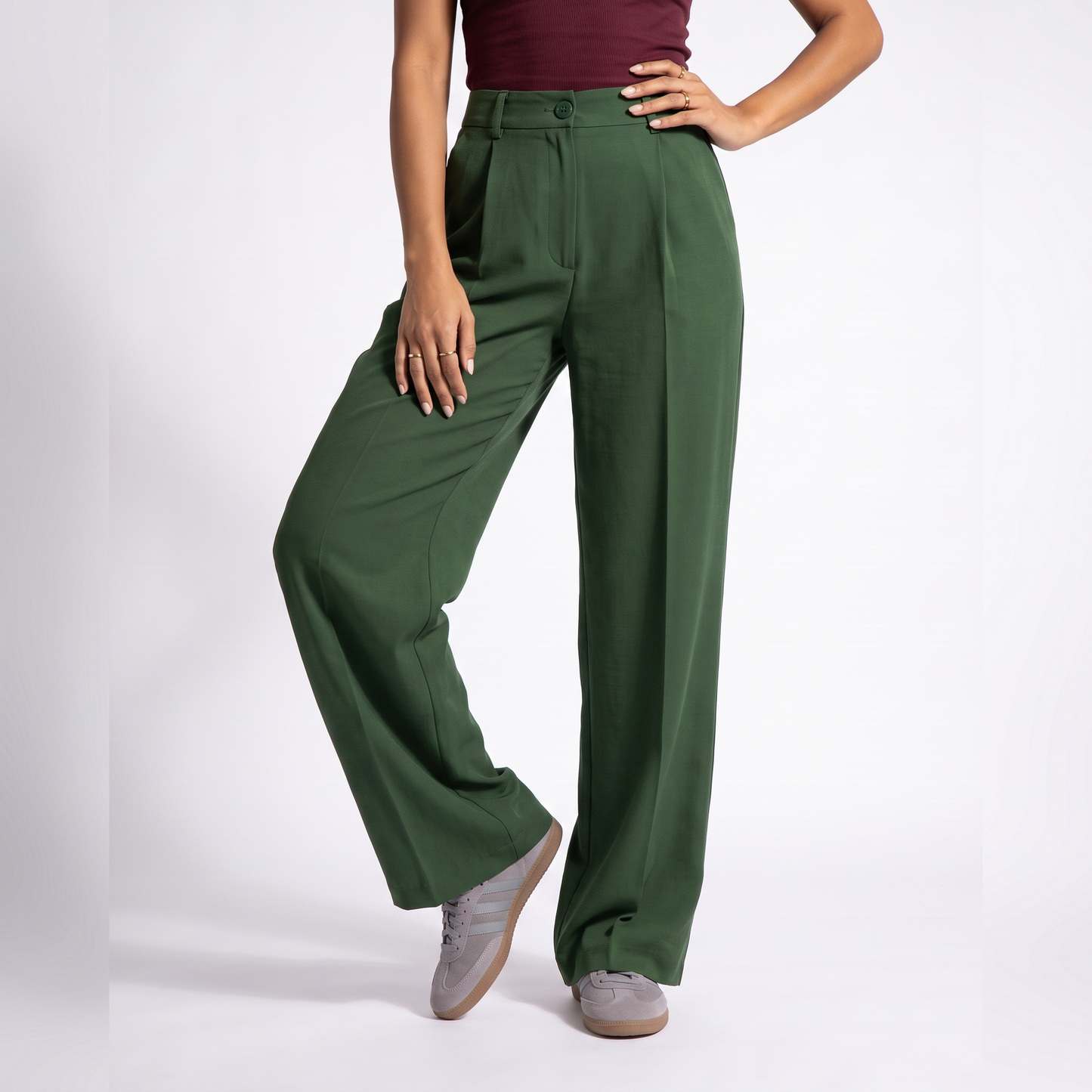 summer elastic waist dress pants for woman new in mopping suit pant straight loose casual trousers women in Green colorway image