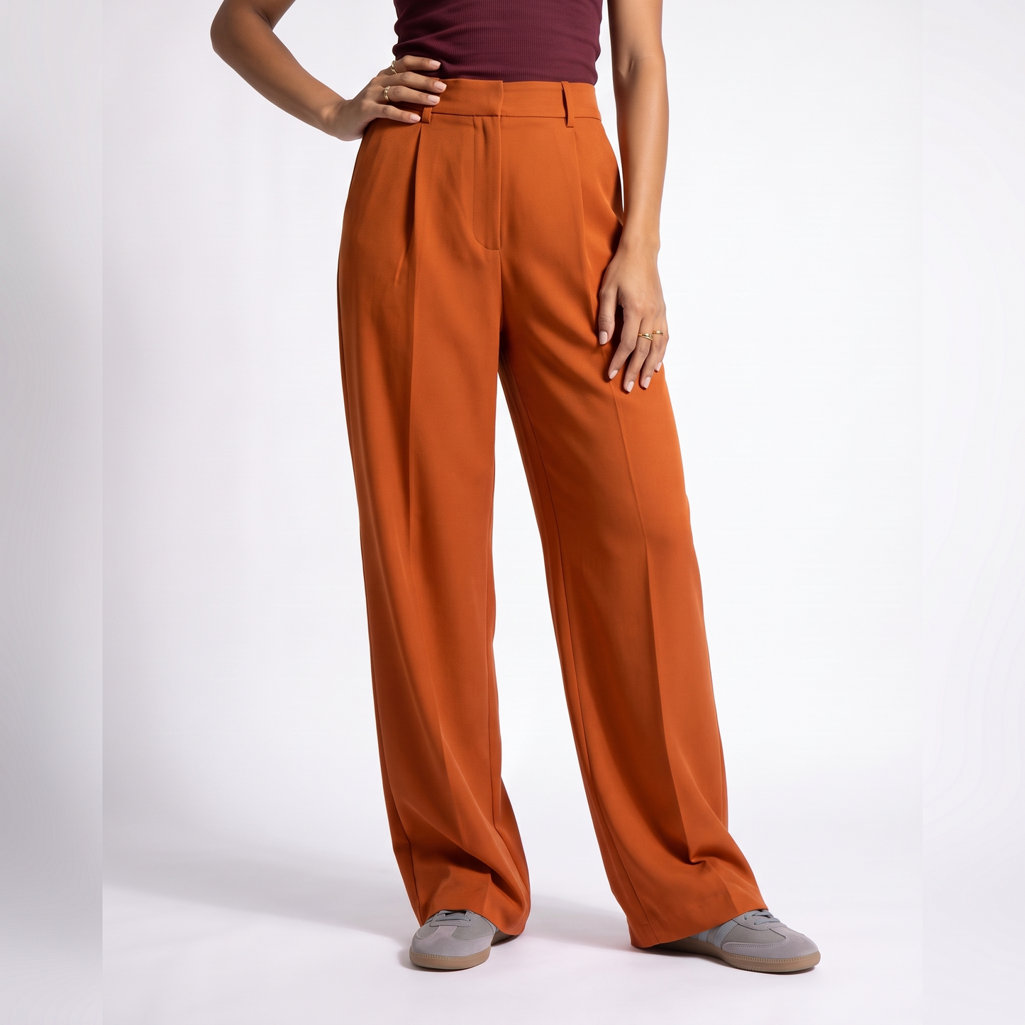 summer elastic waist dress pants for woman new in mopping suit pant straight loose casual trousers women in Rust Orange colorway image