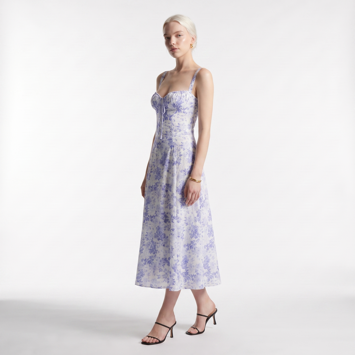 Sunoire vintage corset midi sundress women s natural waist sleeveless halter neck floral fit flare silhouette casual summer dress three quarter 01