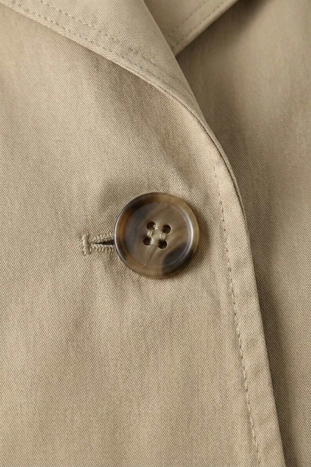 Women's Trench Coat with Notched Collar and Button Placket in Khaki, another view
