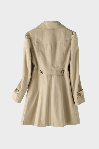 Women's Trench Coat with Notched Collar and Button Placket in Khaki, another view