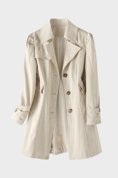 Women's Trench Coat with Notched Collar and Button Placket in Beige