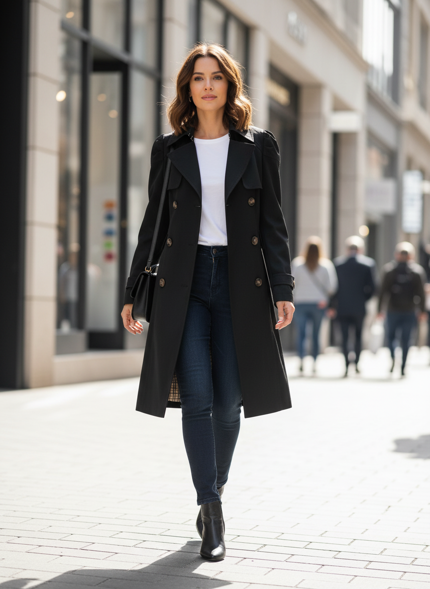 Women's Trench Coat with Notched Collar and Button Placket in Pink, another view