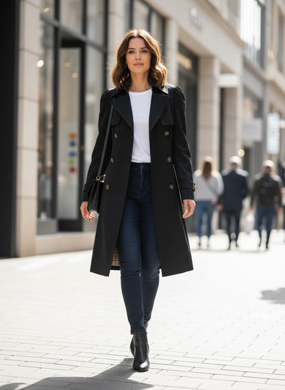Women's Trench Coat with Notched Collar and Button Placket in Pink, another view