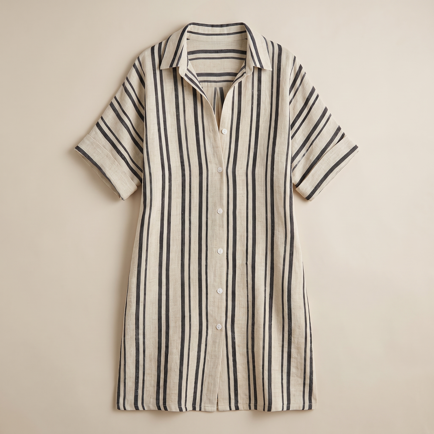 Sunoire turn down collar holiday party dress women summer striped print patchwork chic maxi dress 2026 short sleeve loose ladies dress garment flatlay 01