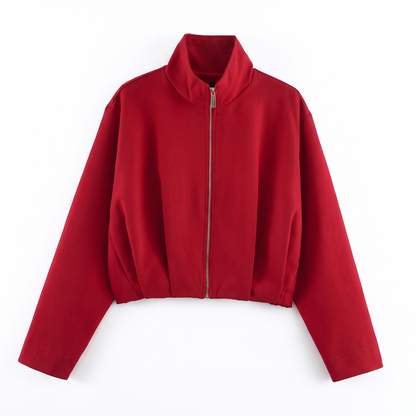 Sunoire unizera women s early autumn 2026 new long sleeve stand collar zip up bomber jacket style 12701 garment flatlay 01