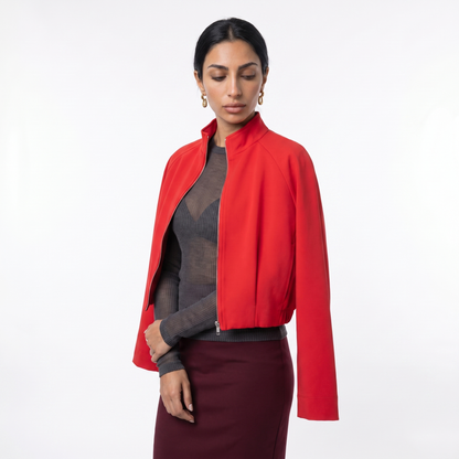 Sunoire unizera women s early autumn 2026 new long sleeve stand collar zip up bomber jacket style 12701 top crop 3q 01