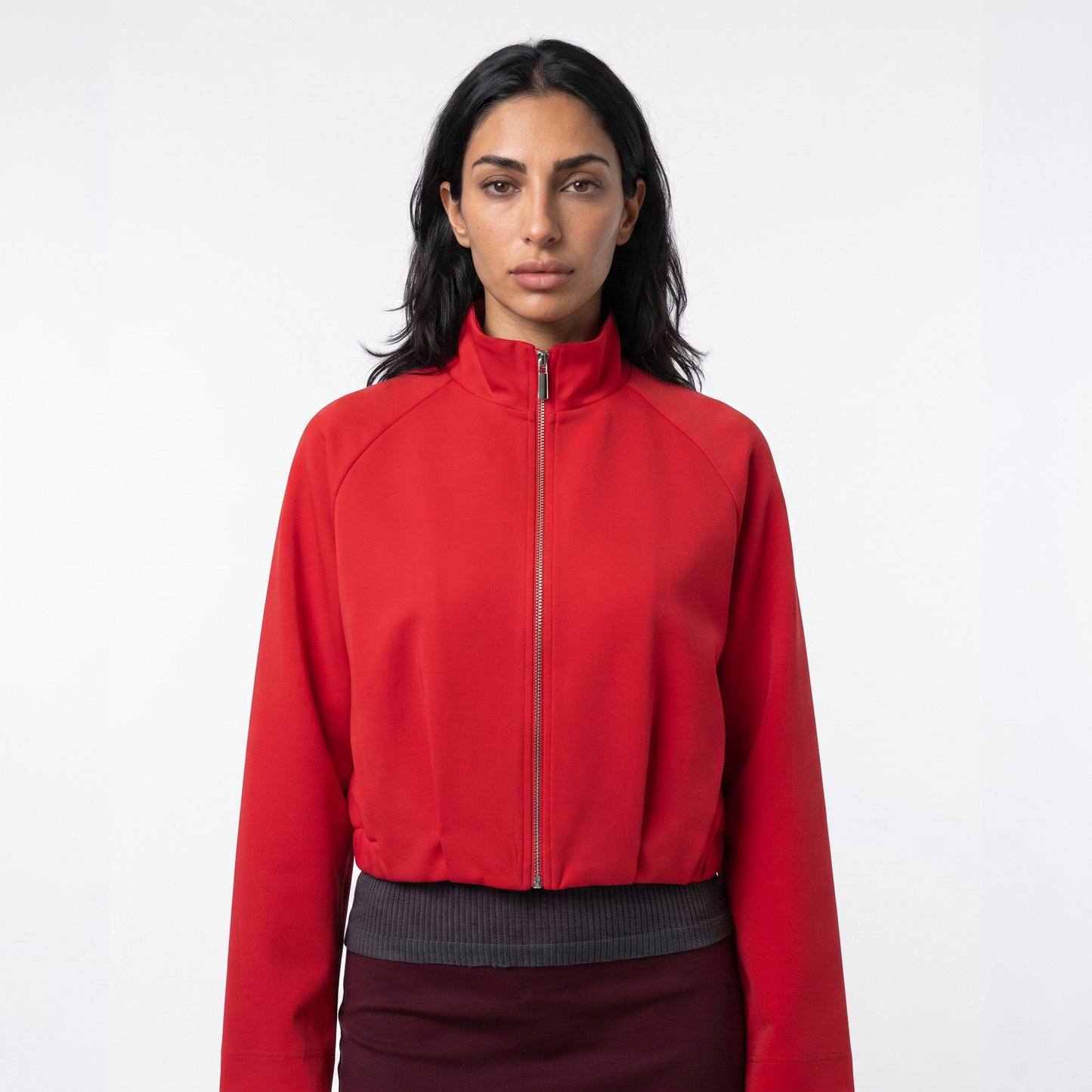 Sunoire unizera women s early autumn 2026 new long sleeve stand collar zip up bomber jacket style 12701 top front crop 01