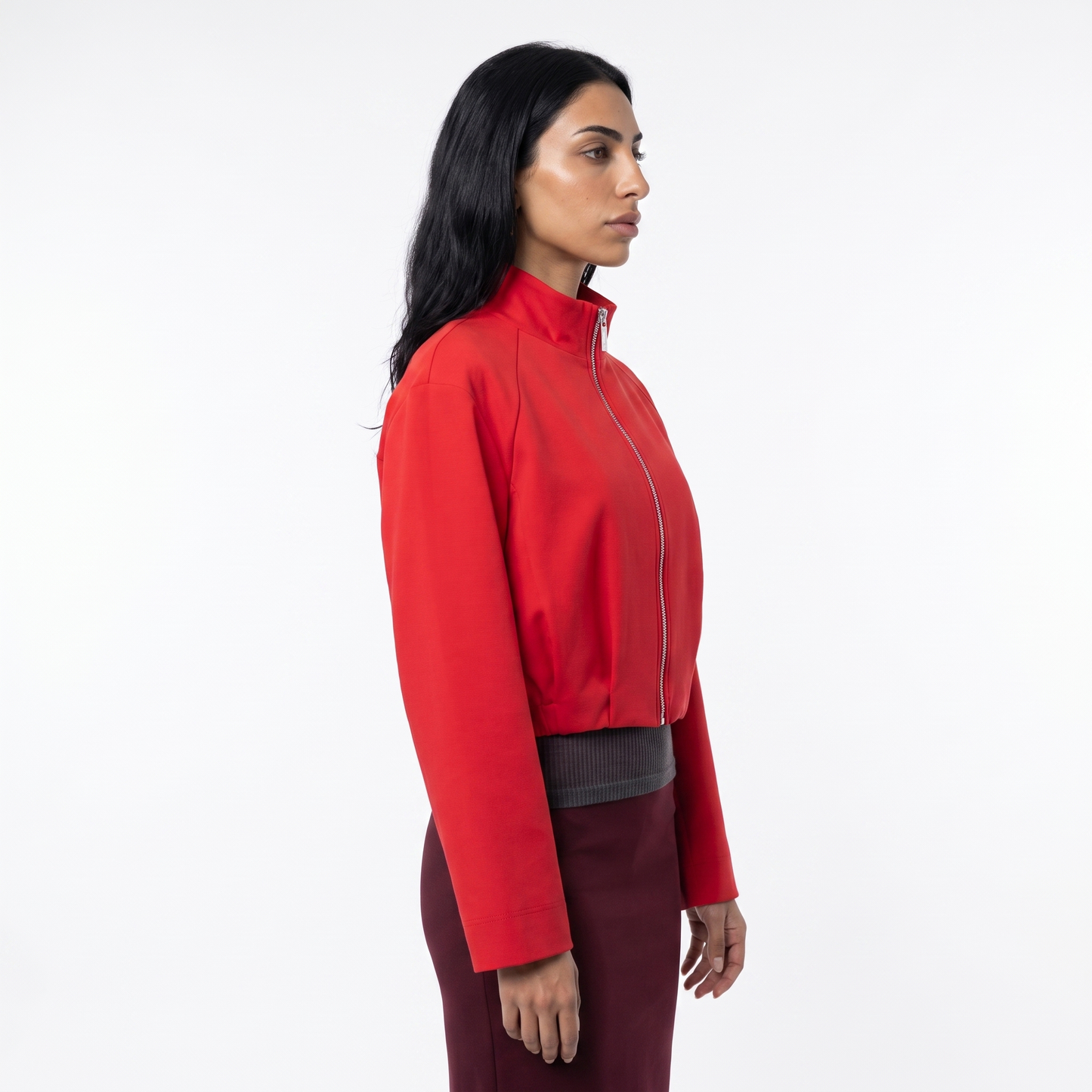 Sunoire unizera women s early autumn 2026 new long sleeve stand collar zip up bomber jacket style 12701 top side crop 01
