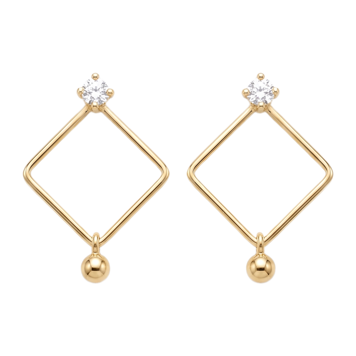 Sunoire fashion designer rhombus diamond zircon pendant earrings 18k gold plated geometric korean style jewelry drop earrings set women 01 flatlay gold