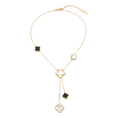 Sunoire premium 316l stainless steel four leaf clover jewelry set trendy women s gift 06 flatlay black and white clover