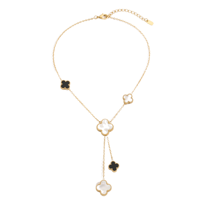 Valentina Gold Necklace — Black and White Clover
