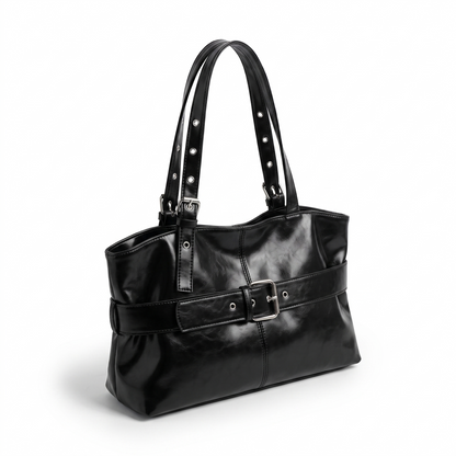 Sunoire vera black belted shoulder bag side view 01