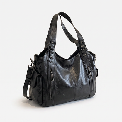 Sunoire vienne black slouchy shoulder bag 02 three quarter